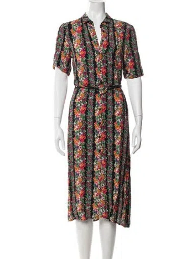 Pre-owned Sézane Floral Print Midi Length Dress In Black