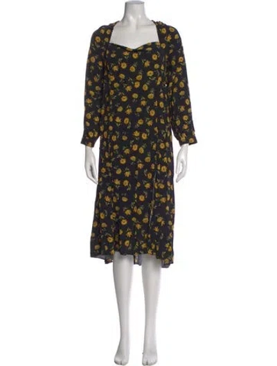 Pre-owned Sézane Floral Print Midi Length Dress In Black