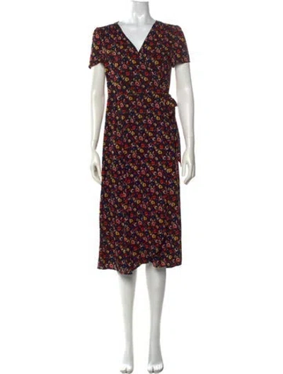 Pre-owned Sézane Floral Print Midi Length Dress In Black
