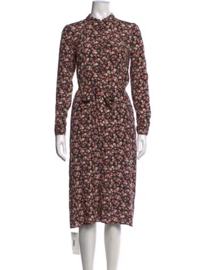 Pre-owned Sézane Floral Print Midi Length Dress In Black