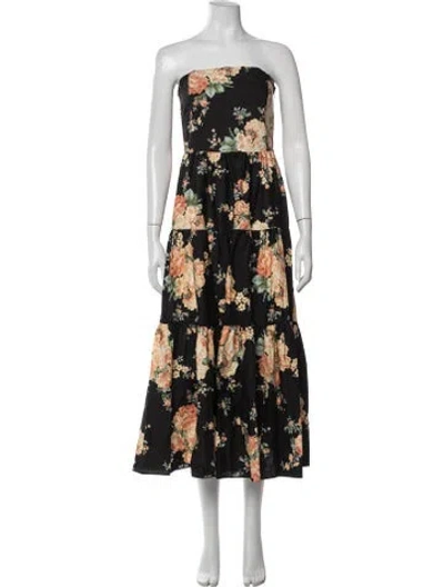 Pre-owned Sézane Floral Print Midi Length Dress In Black