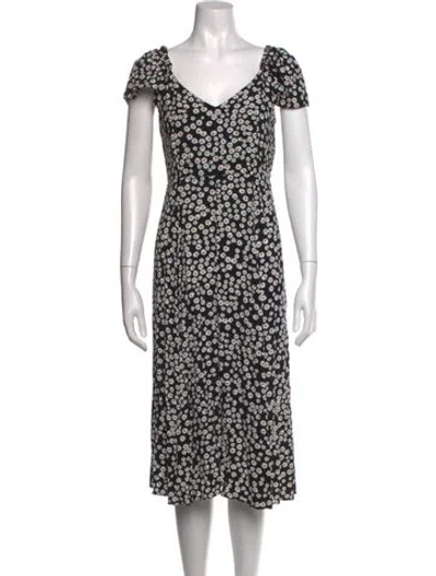 Pre-owned Sézane Floral Print Midi Length Dress In Black