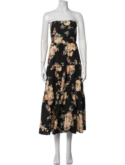 Pre-owned Sézane Floral Print Midi Length Dress In Black