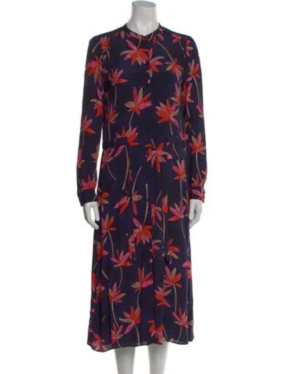 Pre-owned Sézane Floral Print Midi Length Dress In Blue