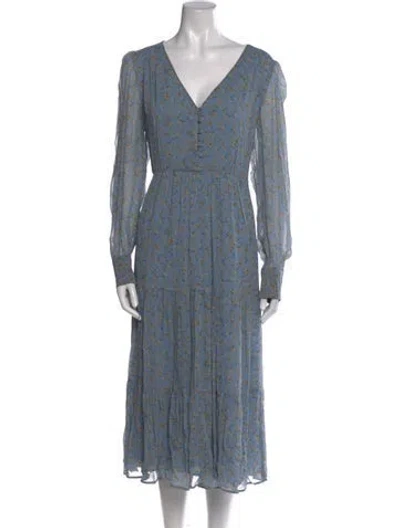 Pre-owned Sézane Floral Print Midi Length Dress In Blue