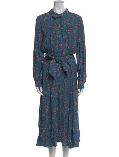 Pre-owned Sézane Floral Print Midi Length Dress In Blue