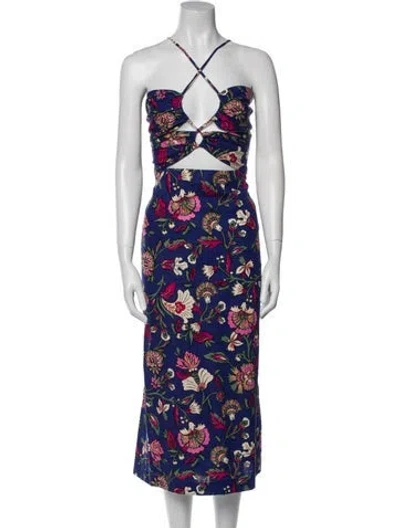 Pre-owned Sézane Floral Print Midi Length Dress In Blue
