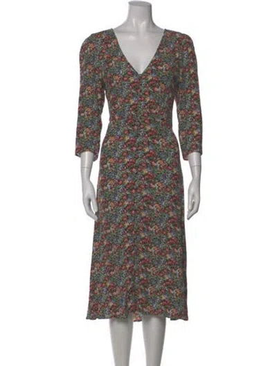 Pre-owned Sézane Floral Print Midi Length Dress In Blue