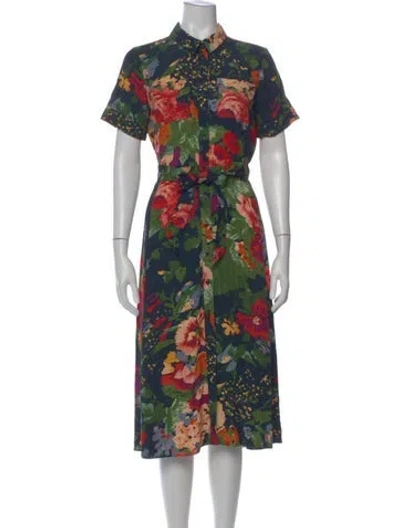 Pre-owned Sézane Floral Print Midi Length Dress In Blue