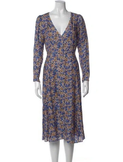 Pre-owned Sézane Floral Print Midi Length Dress In Blue