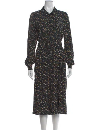 Pre-owned Sézane Floral Print Midi Length Dress In Blue