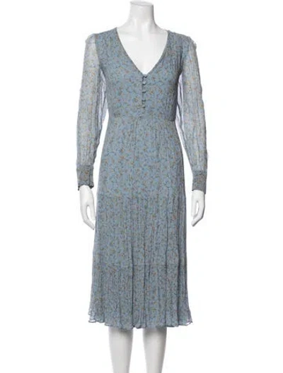 Pre-owned Sézane Floral Print Midi Length Dress In Blue