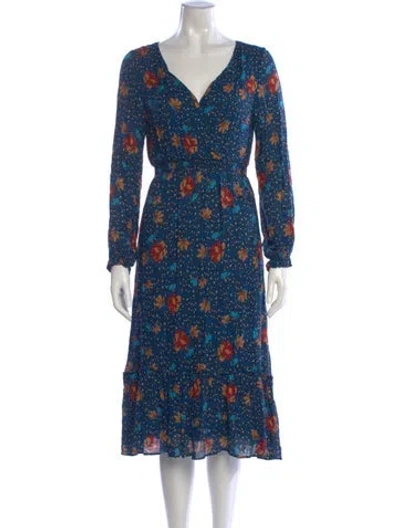 Pre-owned Sézane Floral Print Midi Length Dress In Blue