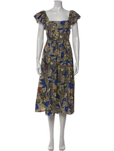 Pre-owned Sézane Floral Print Midi Length Dress In Blue