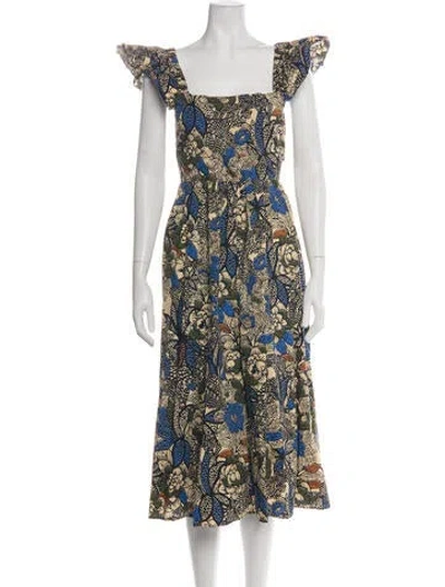 Pre-owned Sézane Floral Print Midi Length Dress In Blue