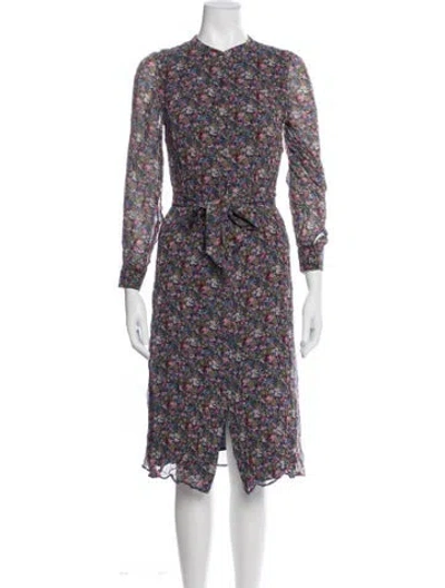 Pre-owned Sézane Floral Print Midi Length Dress In Blue