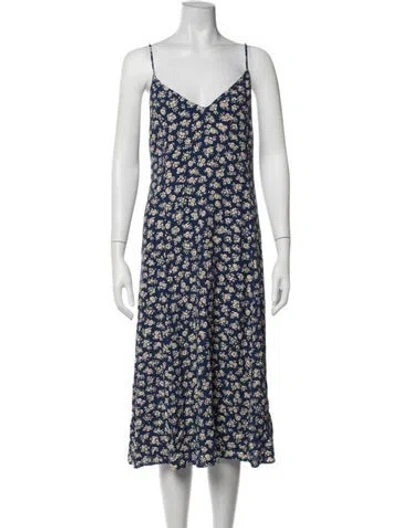 Pre-owned Sézane Floral Print Midi Length Dress In Blue