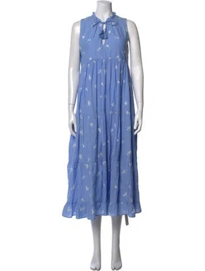 Pre-owned Sézane Floral Print Midi Length Dress In Blue