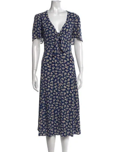 Pre-owned Sézane Floral Print Midi Length Dress In Blue