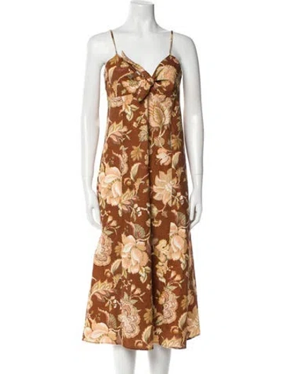 Pre-owned Sézane Floral Print Midi Length Dress In Brown