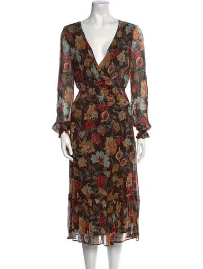 Pre-owned Sézane Floral Print Midi Length Dress In Brown