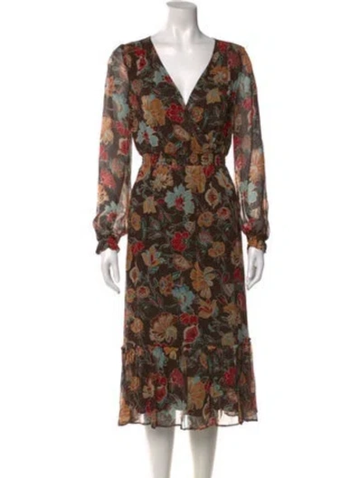 Pre-owned Sézane Floral Print Midi Length Dress In Brown
