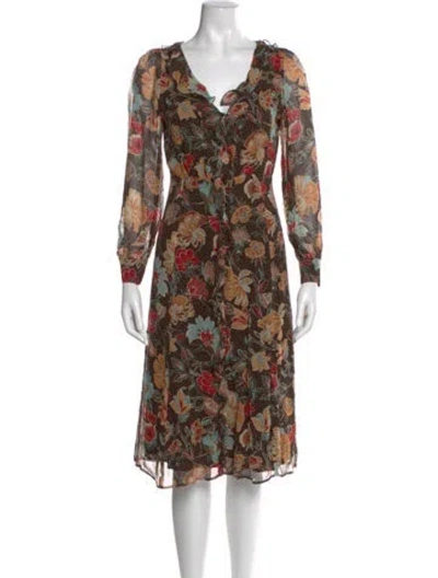 Pre-owned Sézane Floral Print Midi Length Dress In Brown