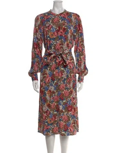 Pre-owned Sézane Floral Print Midi Length Dress In Brown