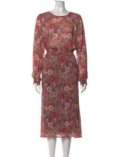 Pre-owned Sézane Floral Print Midi Length Dress In Brown
