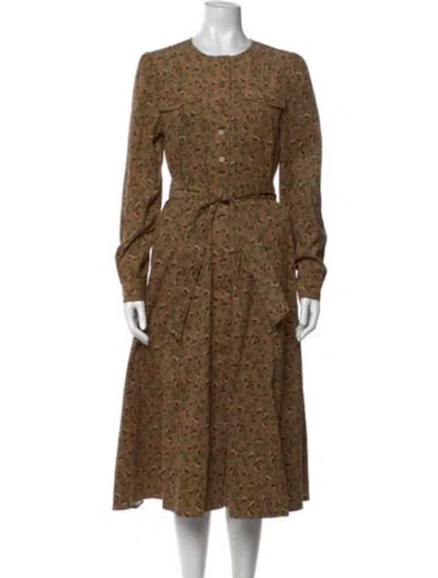 Pre-owned Sézane Floral Print Midi Length Dress In Brown