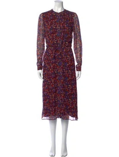 Pre-owned Sézane Floral Print Midi Length Dress In Burgundy