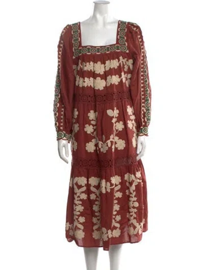Pre-owned Sézane Floral Print Midi Length Dress In Burgundy