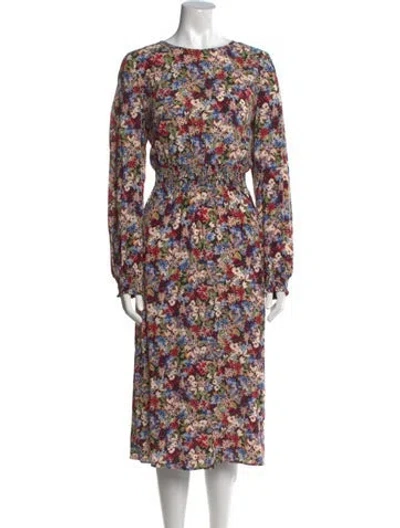 Pre-owned Sézane Floral Print Midi Length Dress In Green