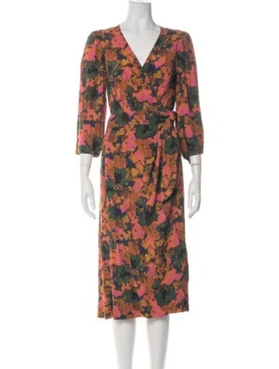Pre-owned Sézane Floral Print Midi Length Dress In Green