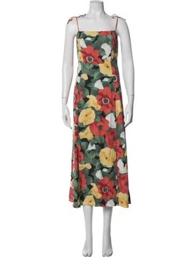 Pre-owned Sézane Floral Print Midi Length Dress In Green