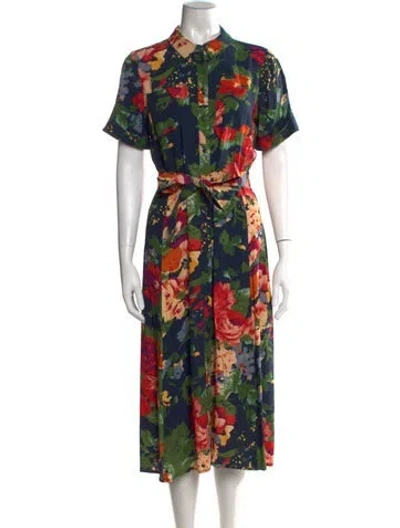 Pre-owned Sézane Floral Print Midi Length Dress In Green
