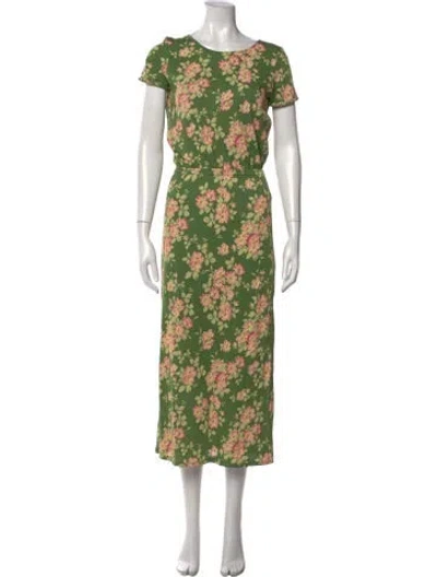 Pre-owned Sézane Floral Print Midi Length Dress In Green