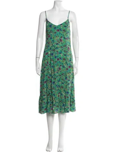 Pre-owned Sézane Floral Print Midi Length Dress In Green