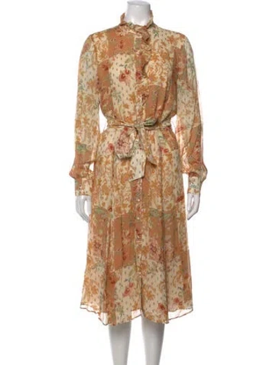 Pre-owned Sézane Floral Print Midi Length Dress In Neutrals