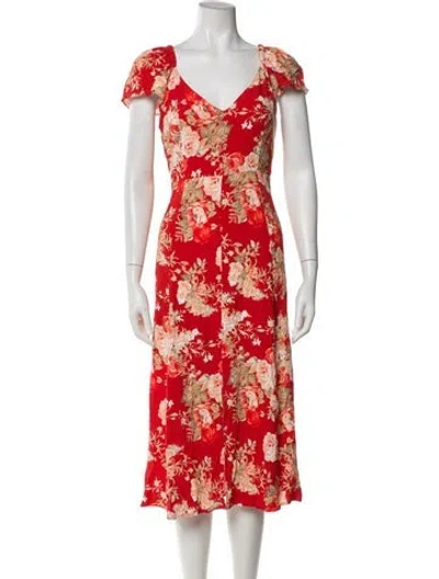 Pre-owned Sézane Floral Print Midi Length Dress In Orange