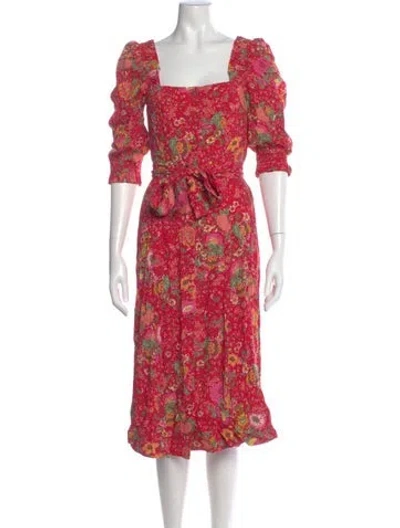 Pre-owned Sézane Floral Print Midi Length Dress In Red