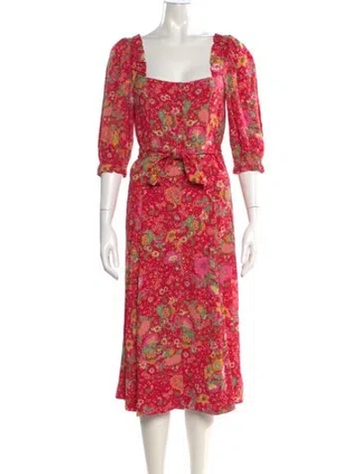 Pre-owned Sézane Floral Print Midi Length Dress In Red