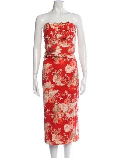 Pre-owned Sézane Floral Print Midi Length Dress In Red