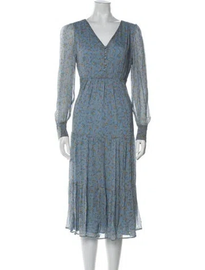 Pre-owned Sézane Floral Print Midi Length Dress W/ Tags In Blue