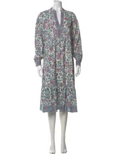 Pre-owned Sézane Floral Print Midi Length Dress W/ Tags In Blue