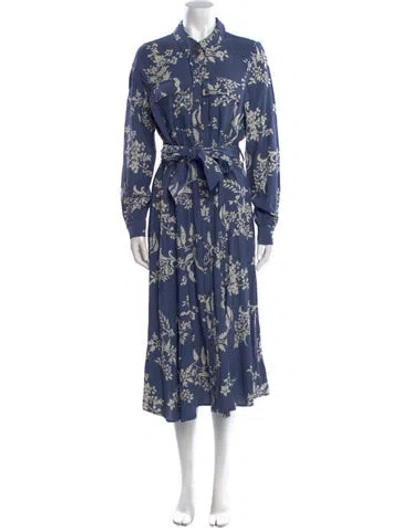 Pre-owned Sézane Floral Print Midi Length Dress W/ Tags In Blue