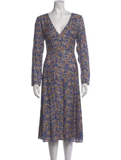 Pre-owned Sézane Floral Print Midi Length Dress W/ Tags In Blue