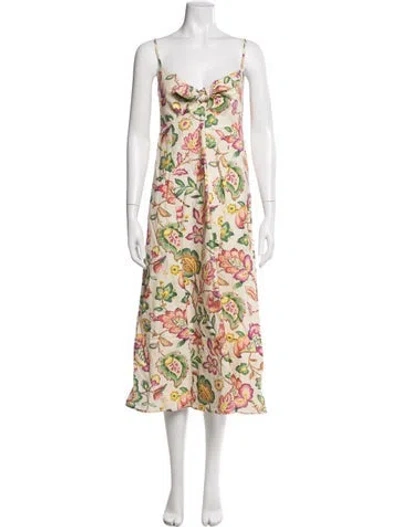 Pre-owned Sézane Floral Print Midi Length Dress W/ Tags In Neutral