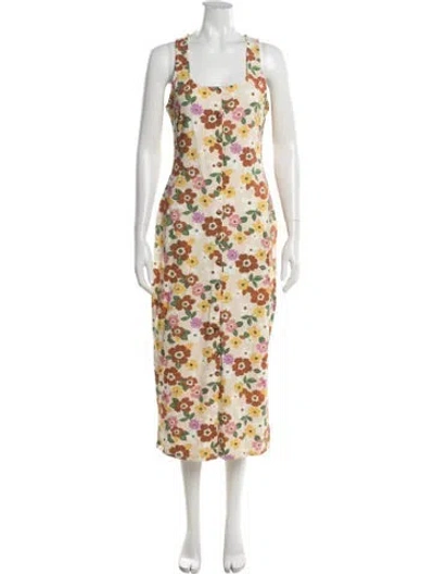 Pre-owned Sézane Floral Print Midi Length Dress W/ Tags In Neutrals
