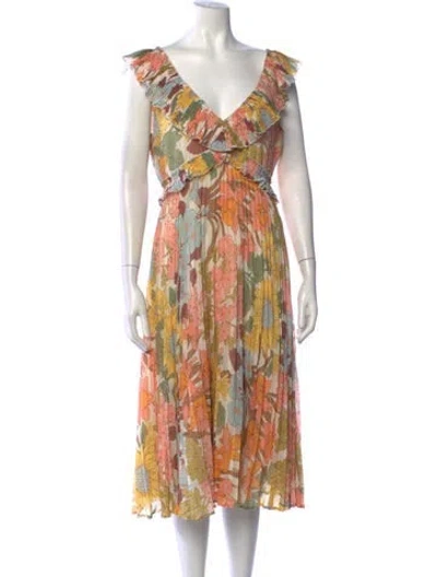 Pre-owned Sézane Floral Print Midi Length Dress W/ Tags In Neutrals